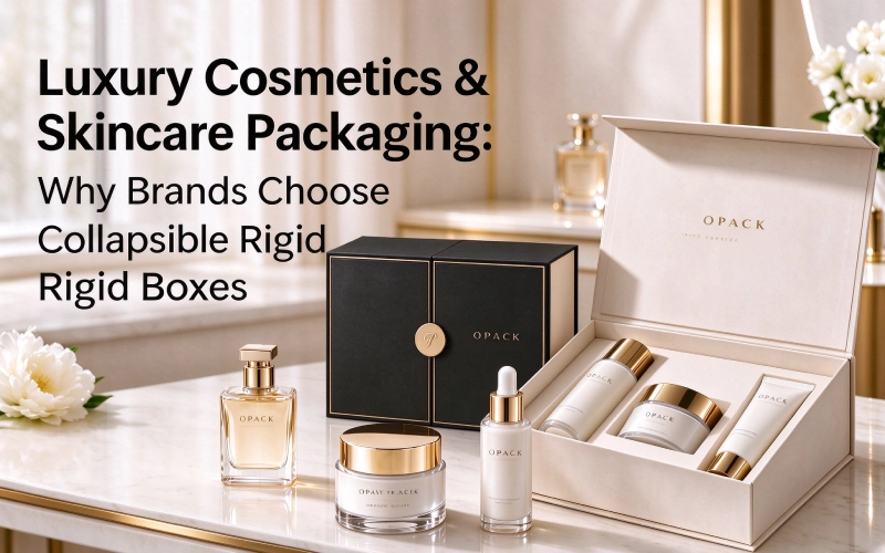 Luxury skincare packaging in custom collapsible rigid boxes